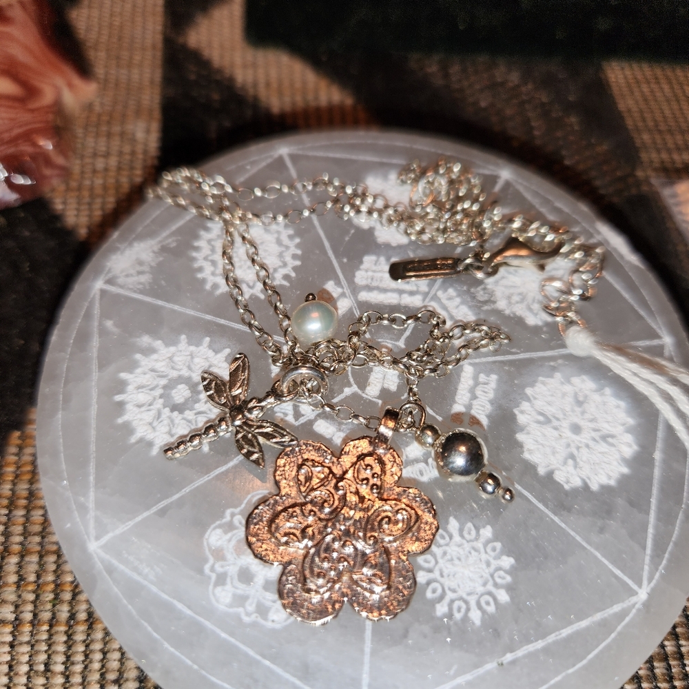 Women's 925 Passage to Israel Pendant with a Dragonfly, Pearl & Silver Bead